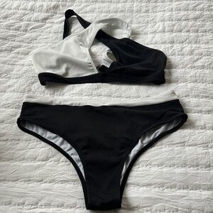 Black and White Women's Swimwear Set